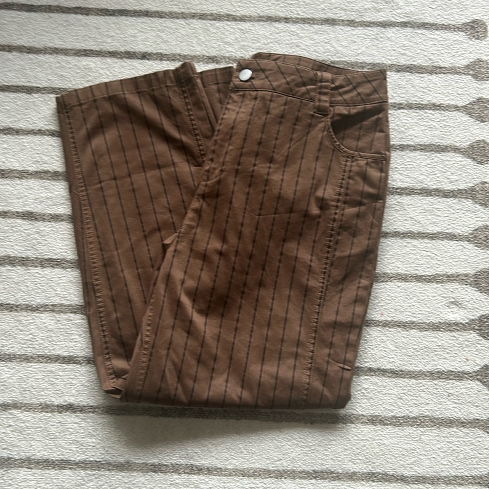 Pinstriped Mid Waist Straight Leg Crop Pants
